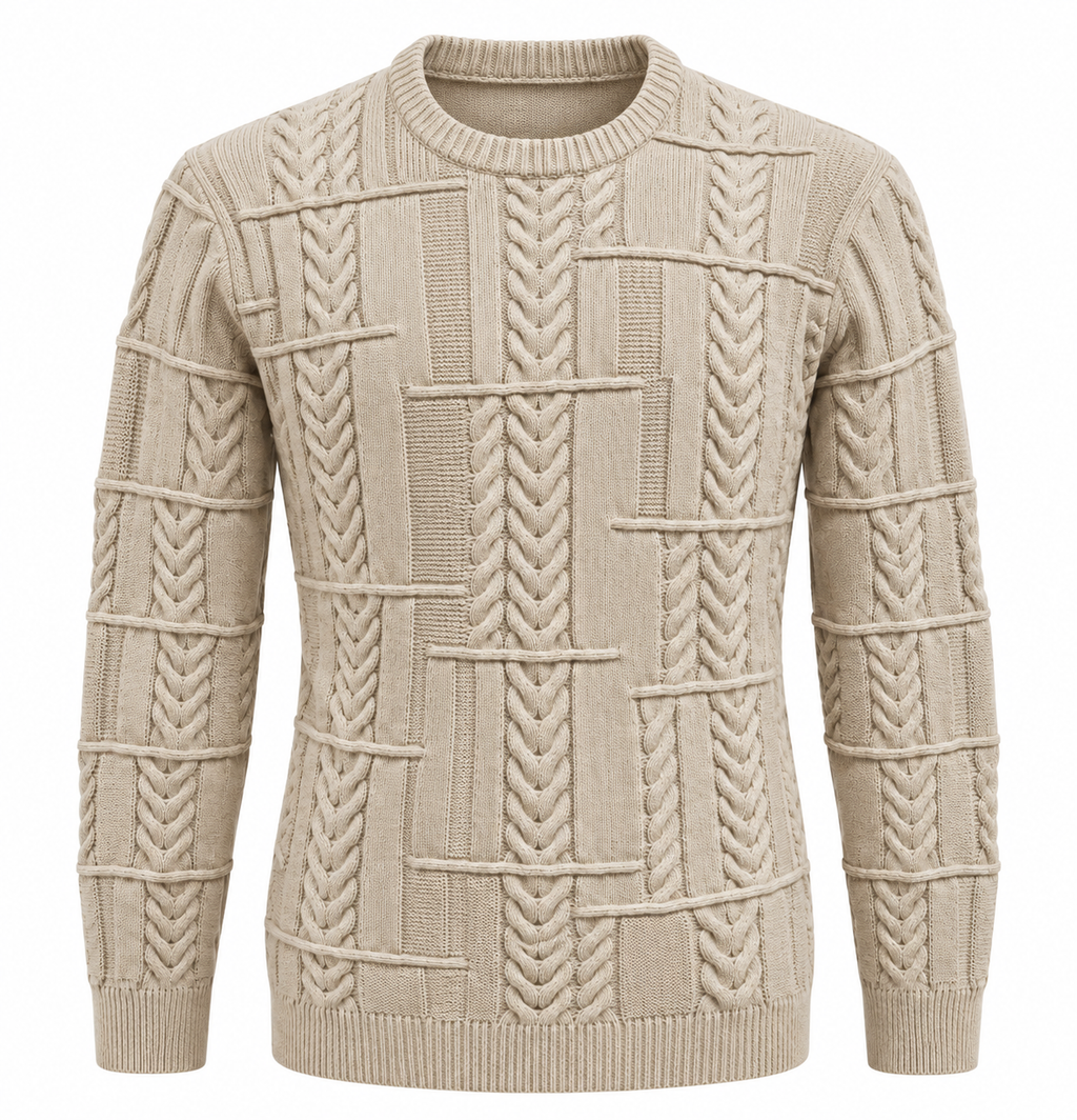 Quiet Terrain Men’s Cable Knit Mock Neck Sweater