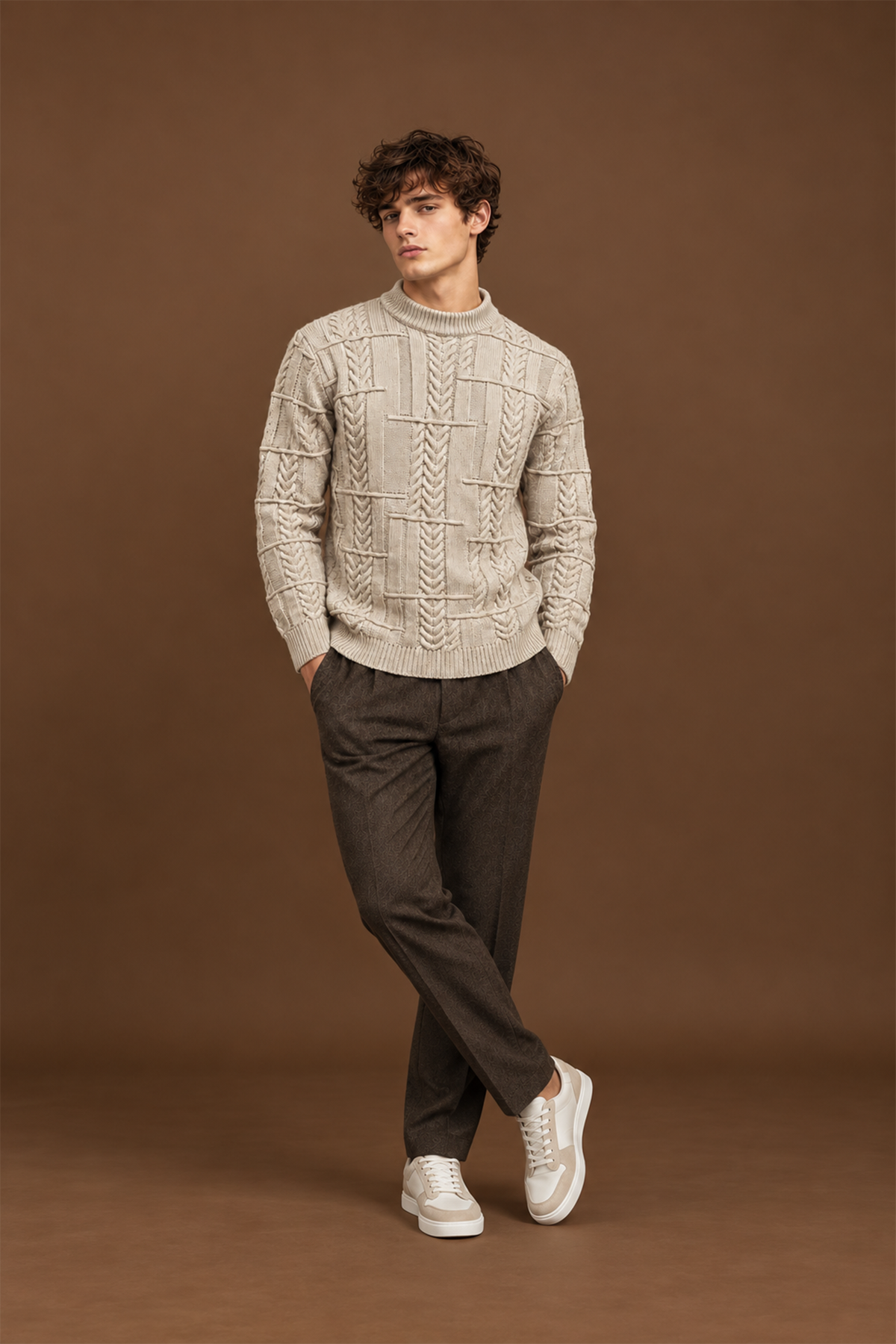 Men’s Cable Knit Mock Neck Sweater