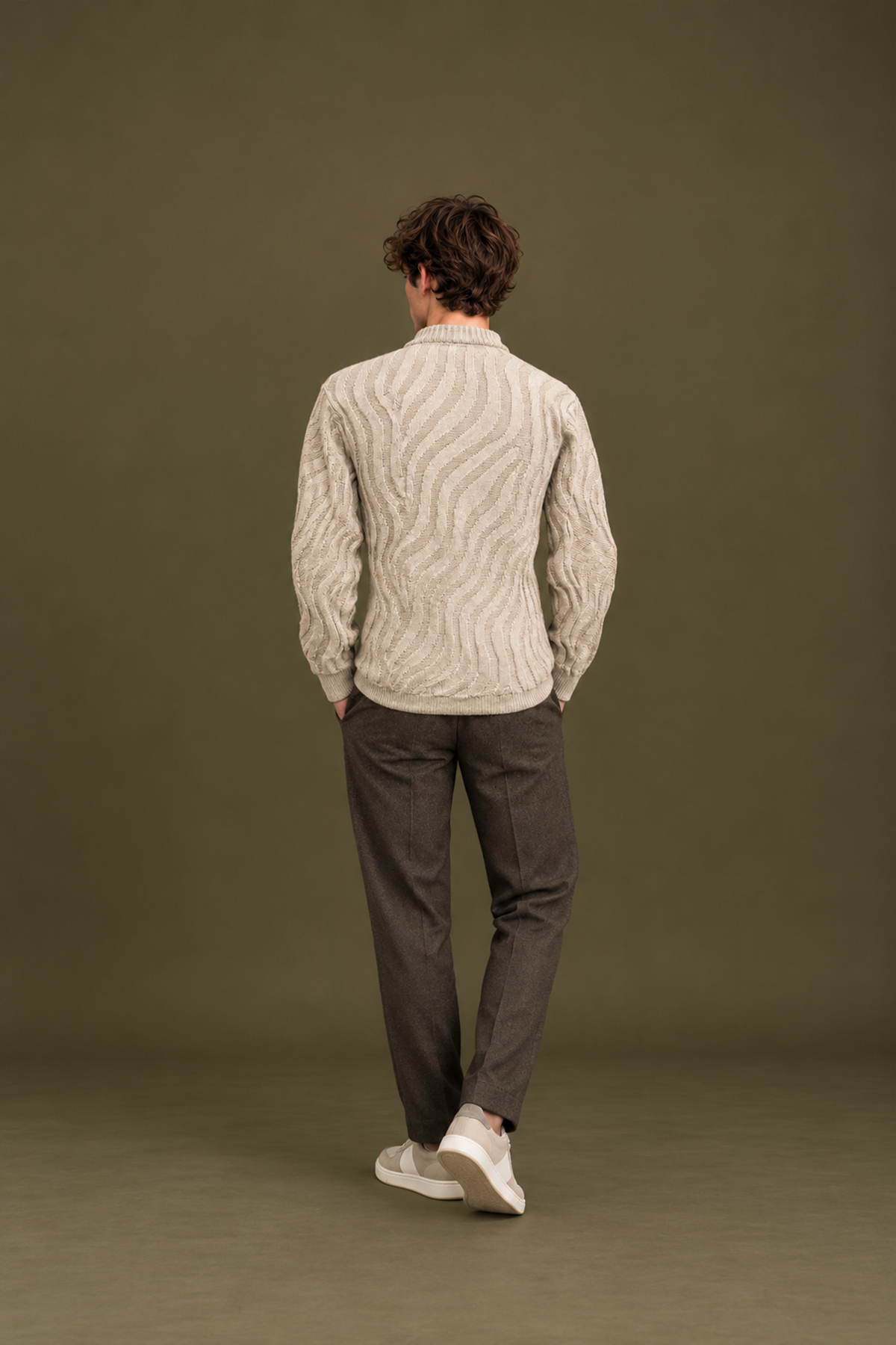 Men’s Textured Wave Knit Mock Neck Sweater
