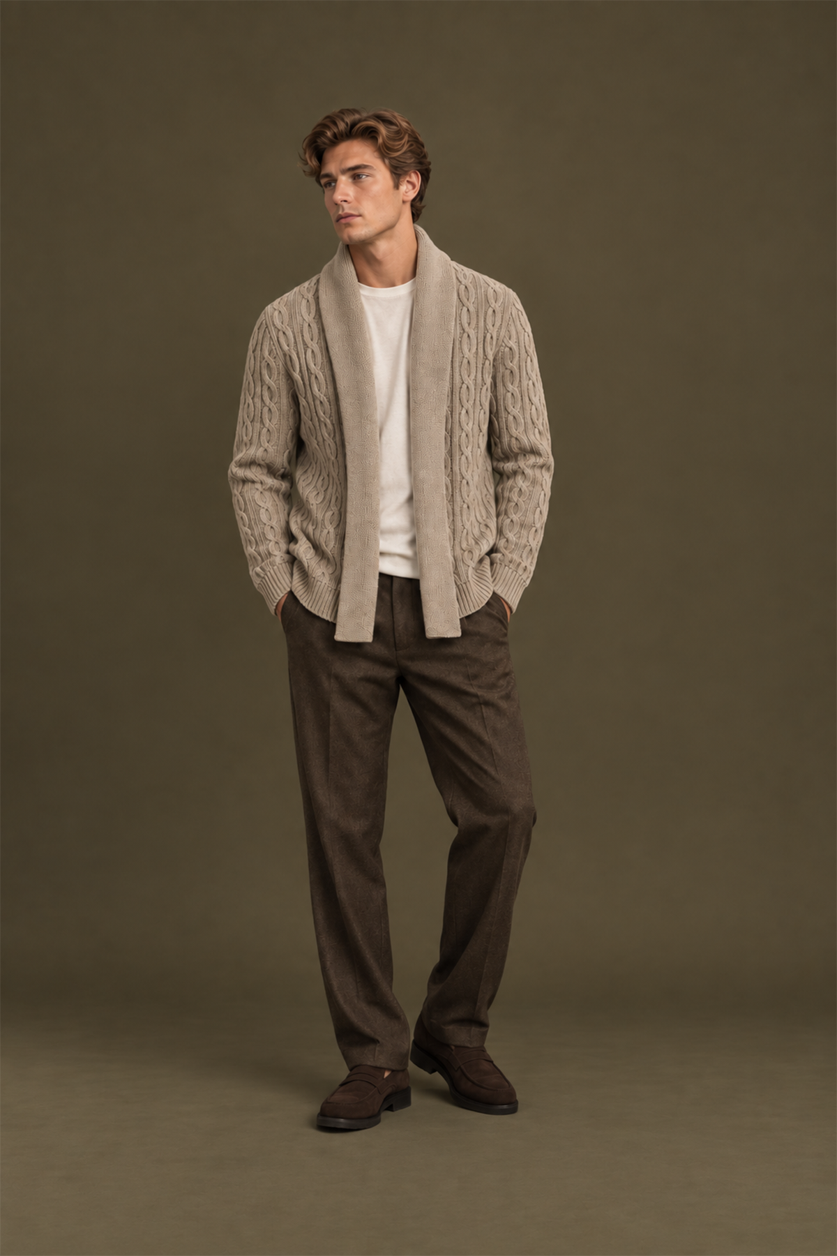 Men’s Cable Knit Shawl Collar Cardigan