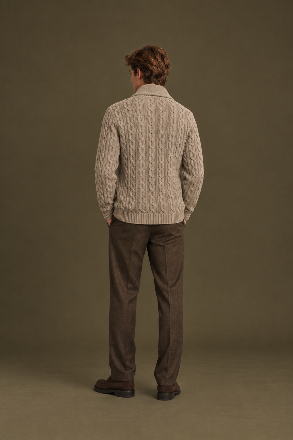 Men’s Cable Knit Shawl Collar Cardigan