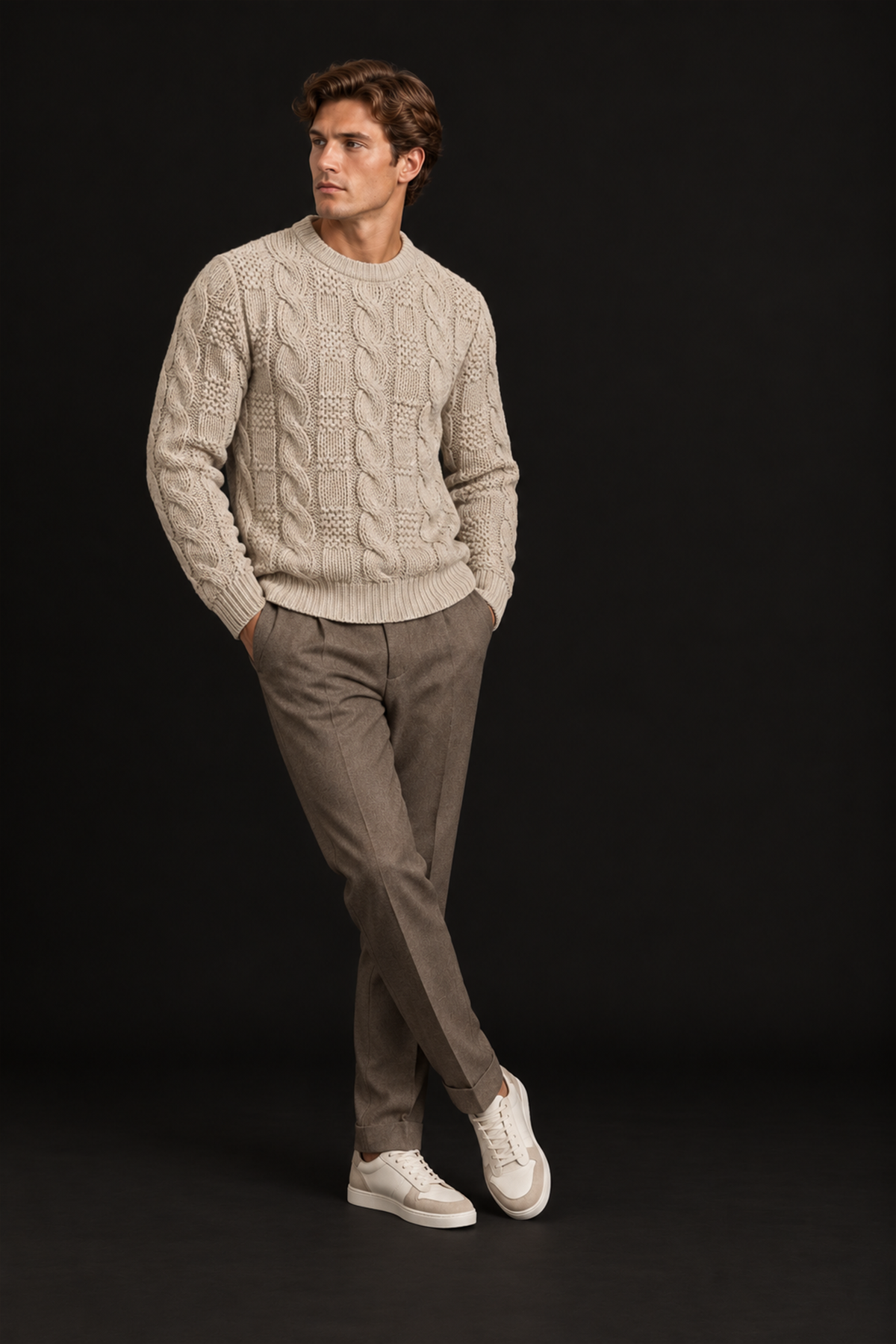 Men’s Textured Cable Knit Crew Neck Sweater
