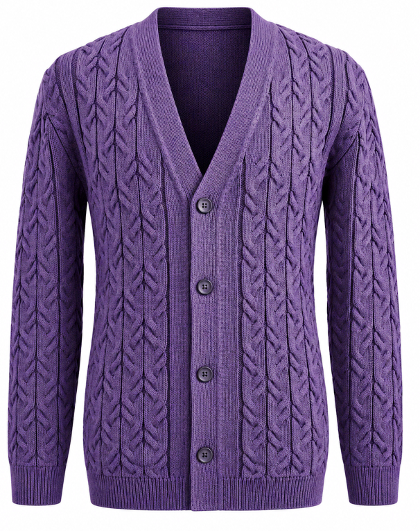 Men’s Cable Knit Shawl Collar Cardigan – Lavender