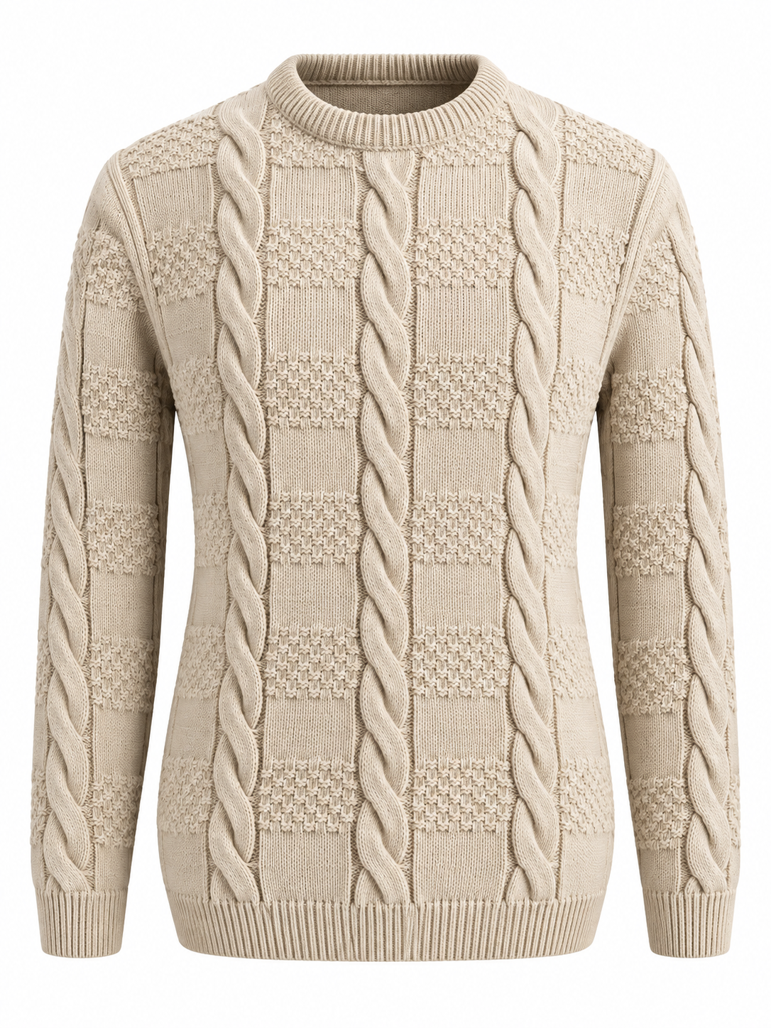 Men’s Textured Cable Knit Crew Neck Sweater