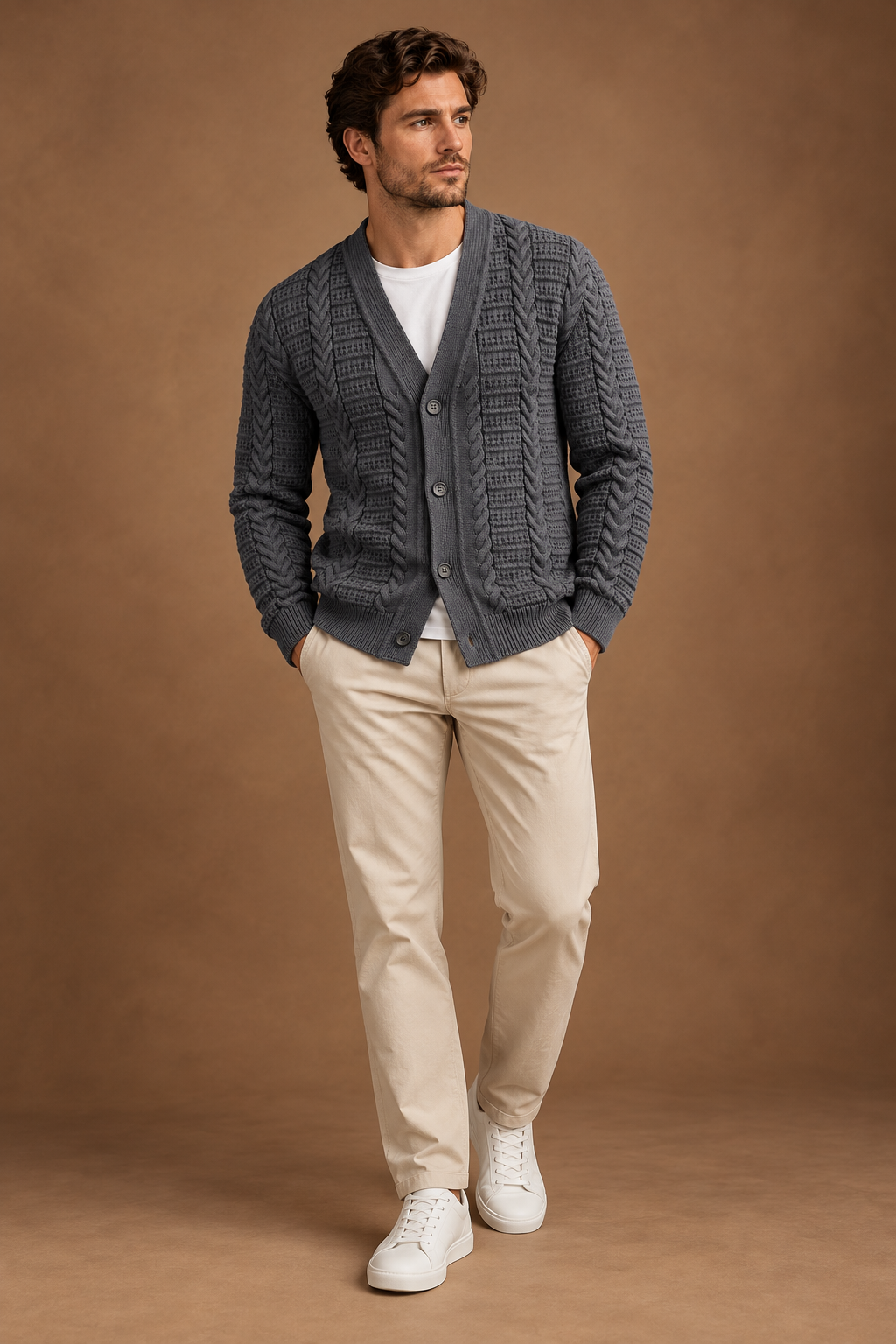 Quiet Terrain Men’s Cable Knit Button Cardigan