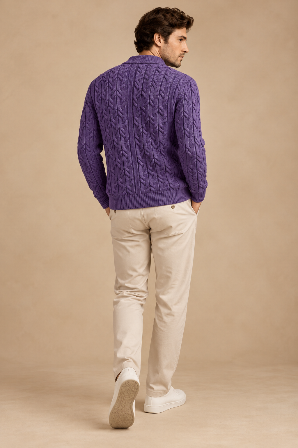 Quiet Terrain Men’s Cable Knit Shawl Collar Cardigan – Lavender