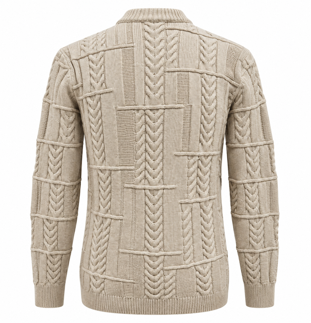 Quiet Terrain Men’s Cable Knit Mock Neck Sweater