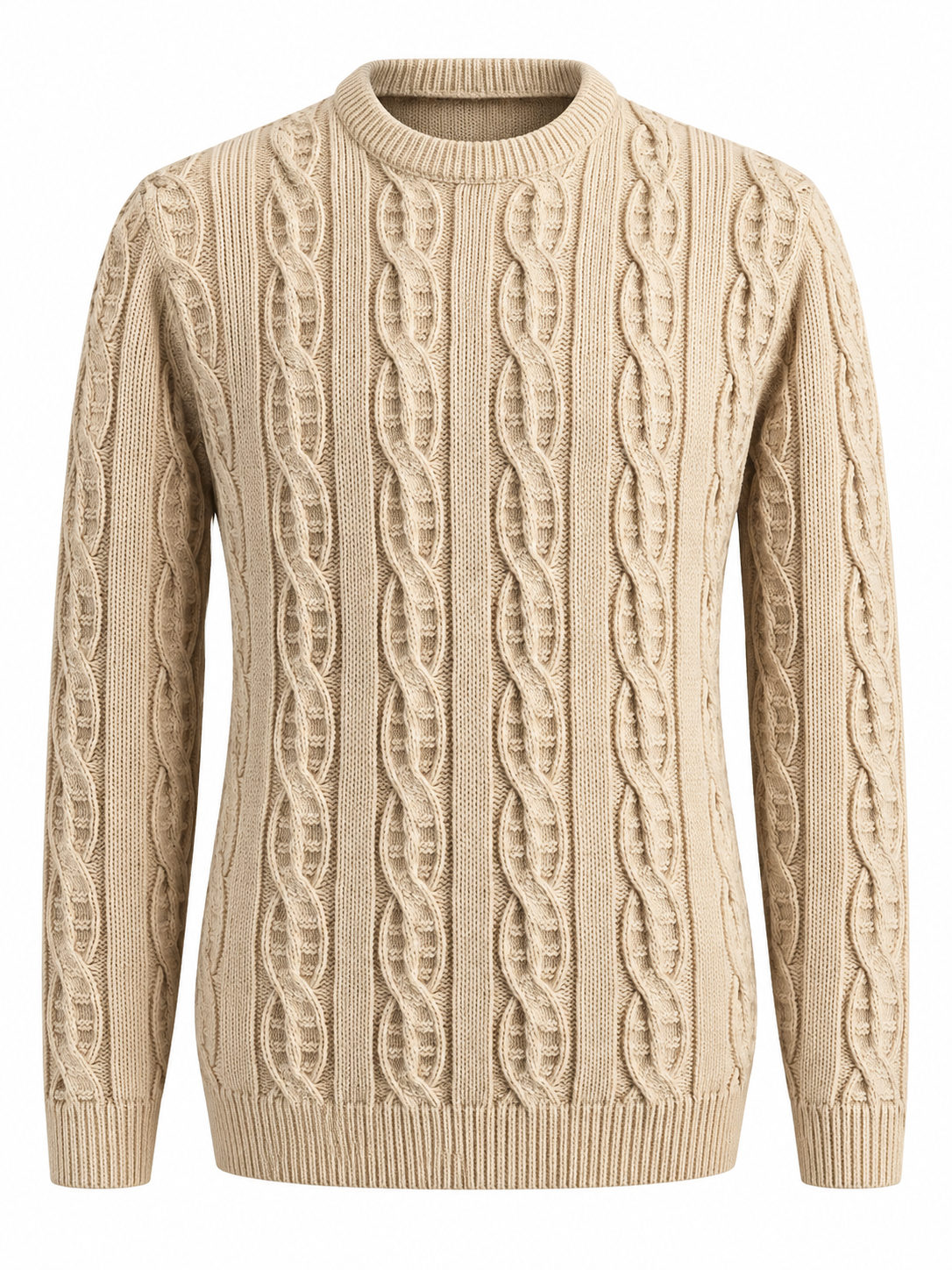 Quiet Terrain Men’s Classic Cable Knit Crew Neck Jumpe
