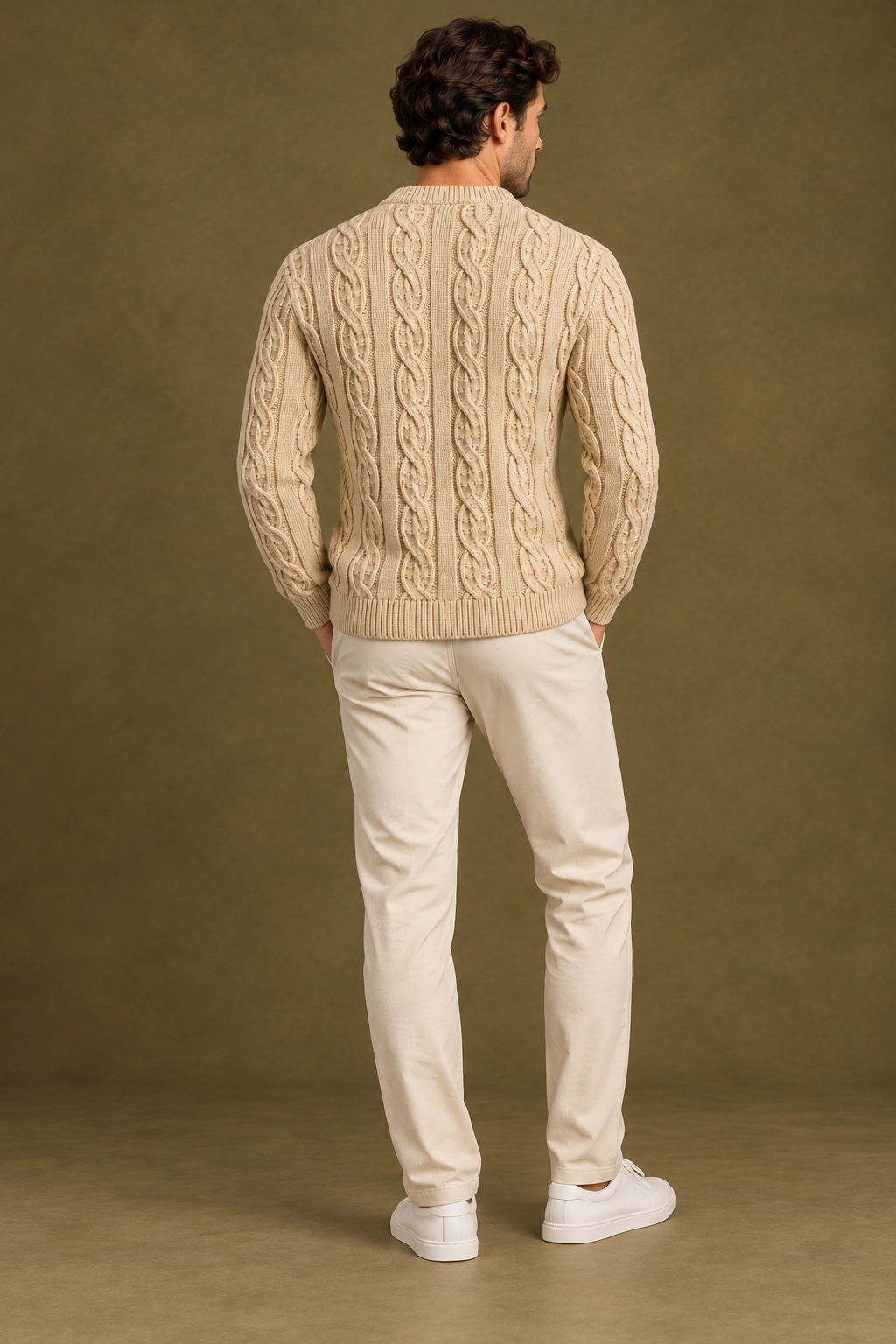 Quiet Terrain Men’s Classic Cable Knit Crew Neck Jumpe