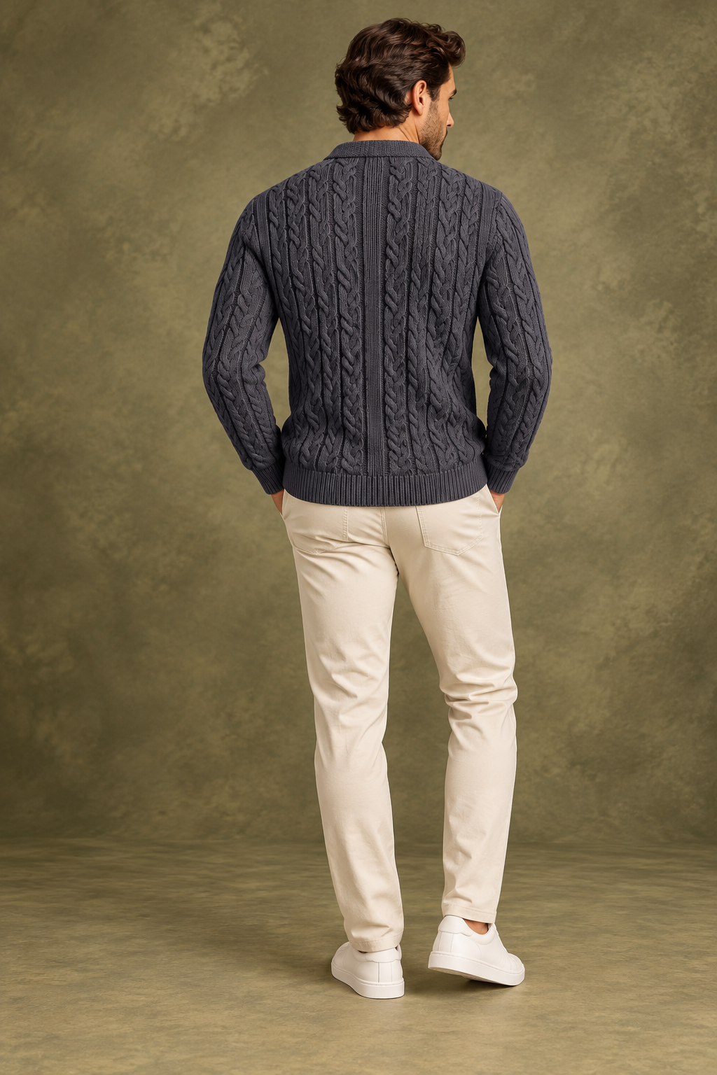 Quiet Terrain Men’s Classic Cable Knit Crew Neck Jumper