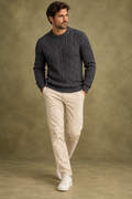 Quiet Terrain Men’s Classic Cable Knit Crew Neck Jumper