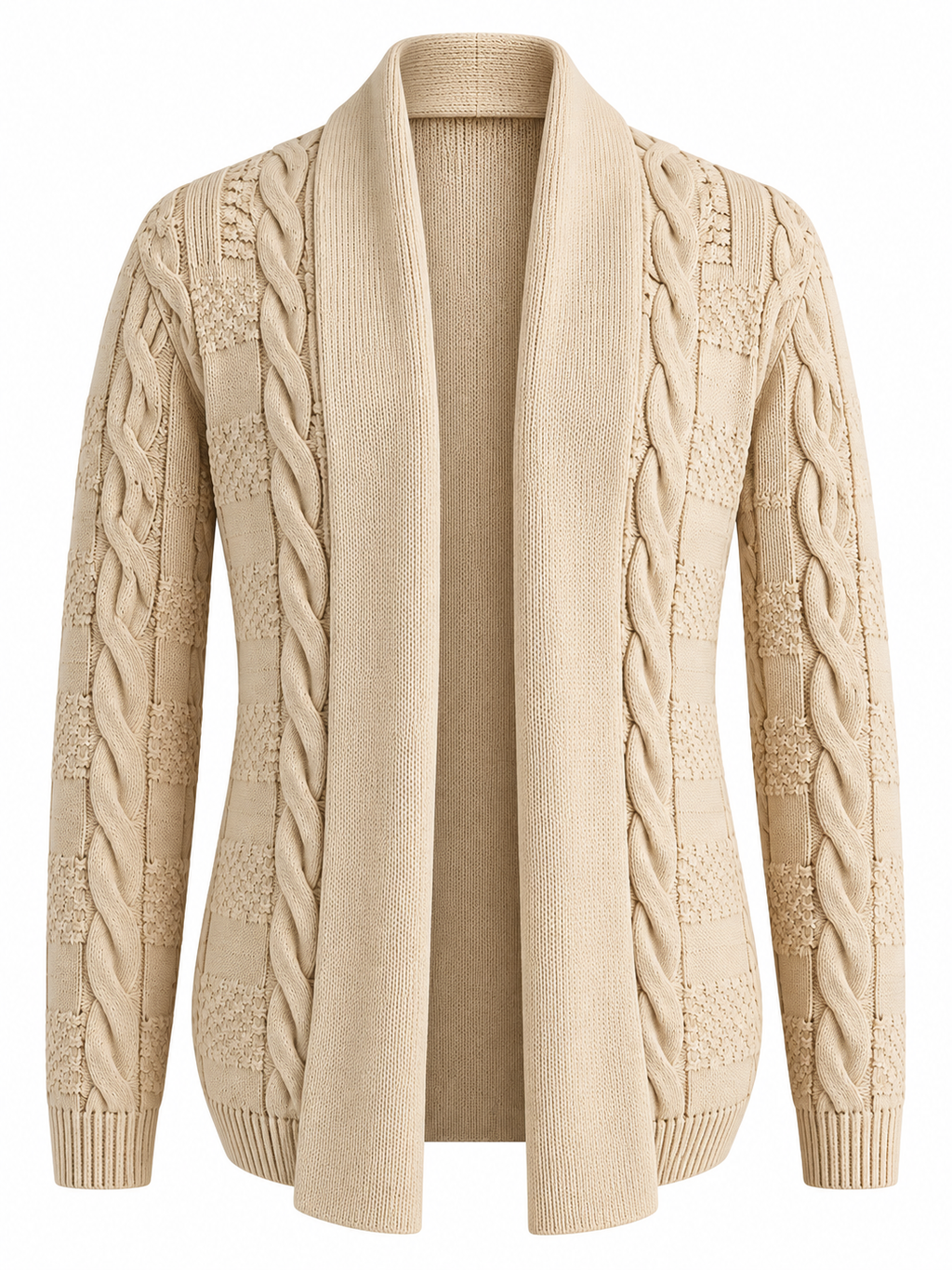 Quiet Terrain Men’s Premium Cable Knit Open-Front Shawl Collar Cardigan